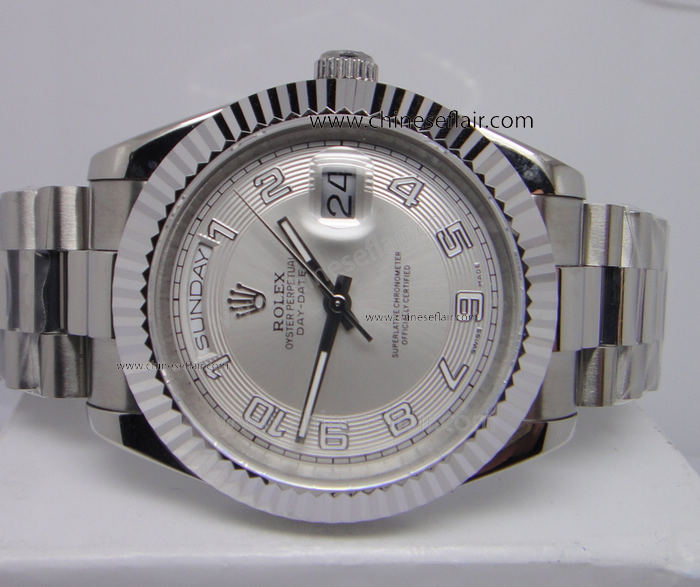 Swiss Quality Rolex Daydate II 41mm SS Silver Arabic